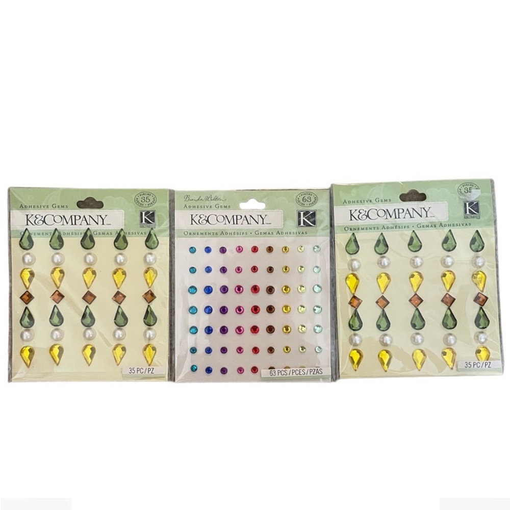 K&Company 3 PK Adhesive Gems Craft Supplies Green Gold Pearl Rainbow